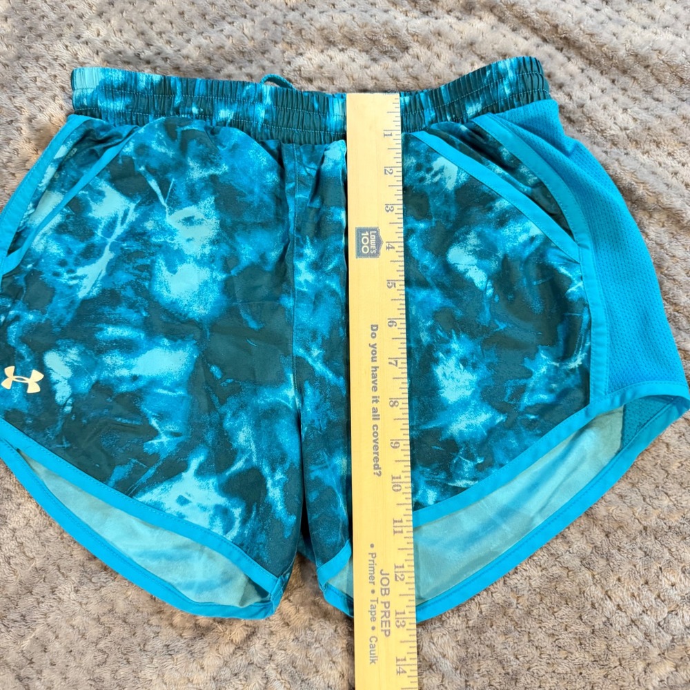 Under Armour Womens HeatGear Fly By Running Shorts Teal Blue Tie Dye XS 0635 - Picture 3 of 8